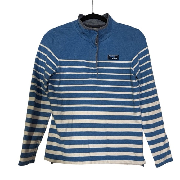 L.L. Bean Striped Rugby Pullover Henley Blue and White Size XS Preppy Cotton - Picture 1 of 9